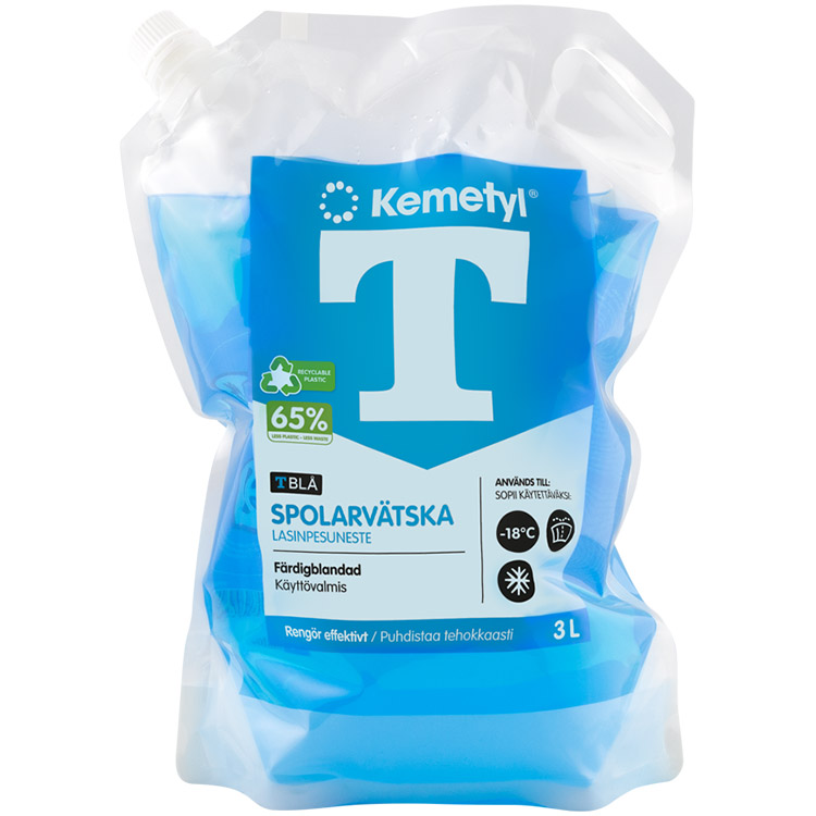Kemetyls T-blå färdigblandad spolarvätska i 3 liters mjukplastbehållare
