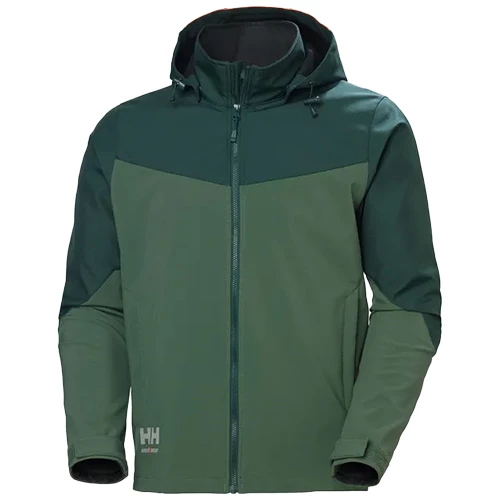 Helly Hansen 74290 Oxford Softshelljacka med luva i grön och mörkgrön variant.
