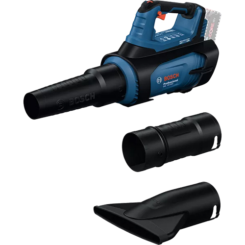 Bosch Lövblås GBL 18V-800 Professional med munstyckesvarianter utan batteri och laddare.