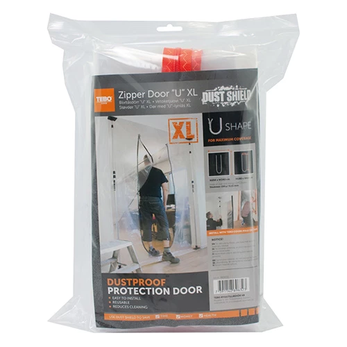 Dammdörr 2,15X2,24m med blixtlås med U-formad öppning i förpackning.