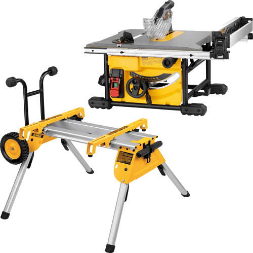 Kit med bordssåg och stativ med hjul från DeWalt.