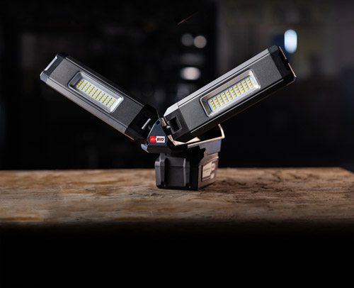 Strålkastare Tower Compact från Scangrip i ett komprimerat läge.