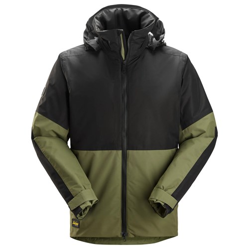 Snickers 1104 AllroundWork Vattentät Fodrad Jacka i färgen Khaki Green\Black - 3104.