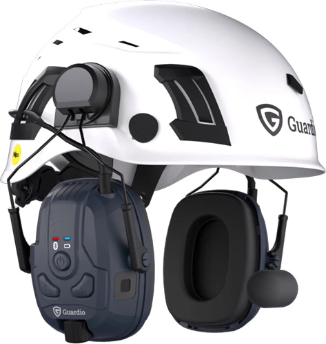 Hörselkåpa Freebird BT Harman Kardon i färgen Dark Navy monterad på Guardio-hjälm.