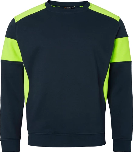 Top Swede 221 Sweatshirt i marinblå med fluorescerande områden.