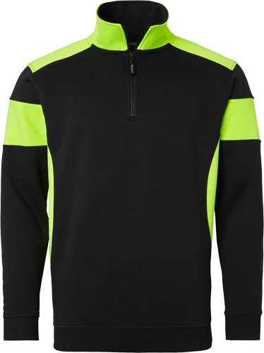 Top Swede 222 Sweatshirt Halfzip i svart med fluorescerande områden.