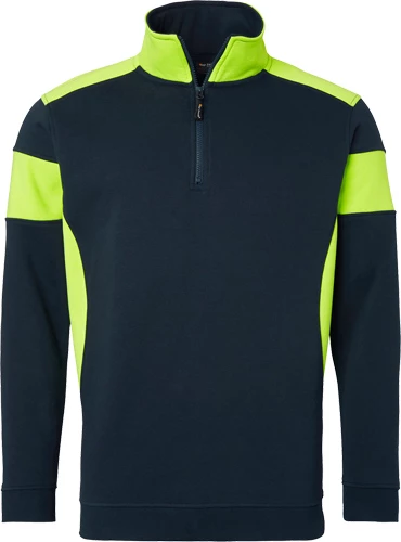 Top Swede 222 Sweatshirt Halfzip i blå med fluorescerande områden.