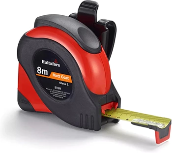 Kort måttband av stål BT 8m med bälteshållare.