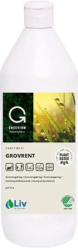 Rengöringsmedel Liv Greenium Grovrent i 1-liters flaska.