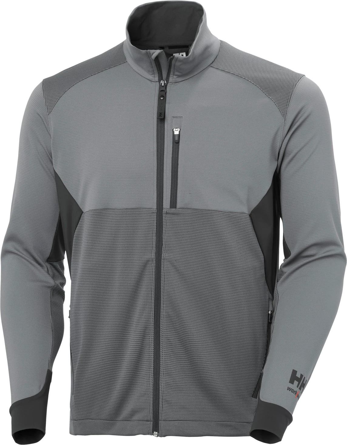 Helly Hansen 72378 Tech Active Midlayer i grått (969 Quiet Shade/Ebony), sedd framifrån.