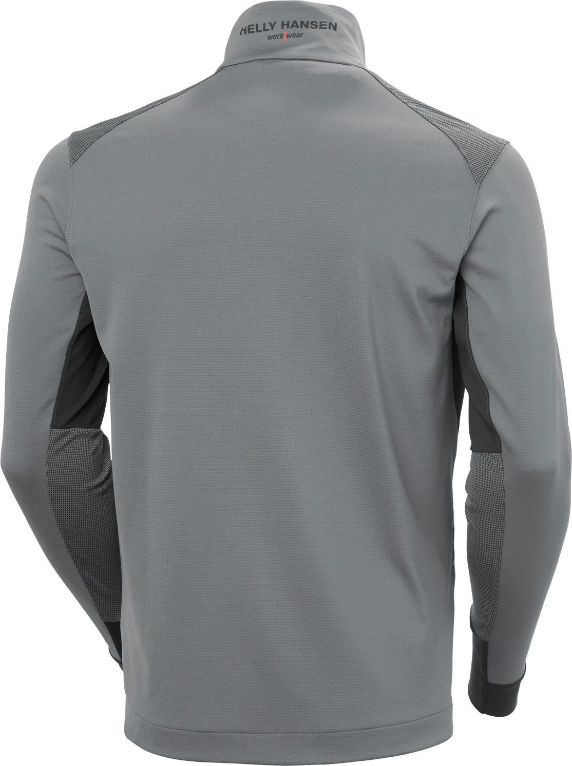 Helly Hansen 72378 Tech Active Midlayer i grått (969 Quiet Shade/Ebony), sedd bakifrån.